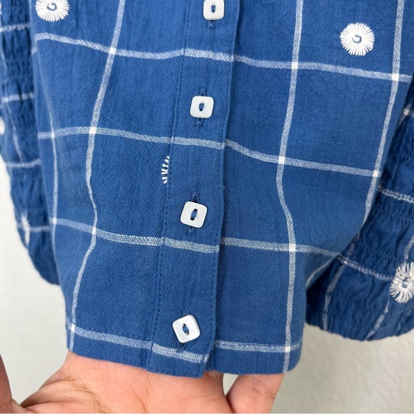 Madewell Embroidered Puff-Sleeve Crop Top Windowpane in Hermitage Blue size 16 - Picture 5 of 9